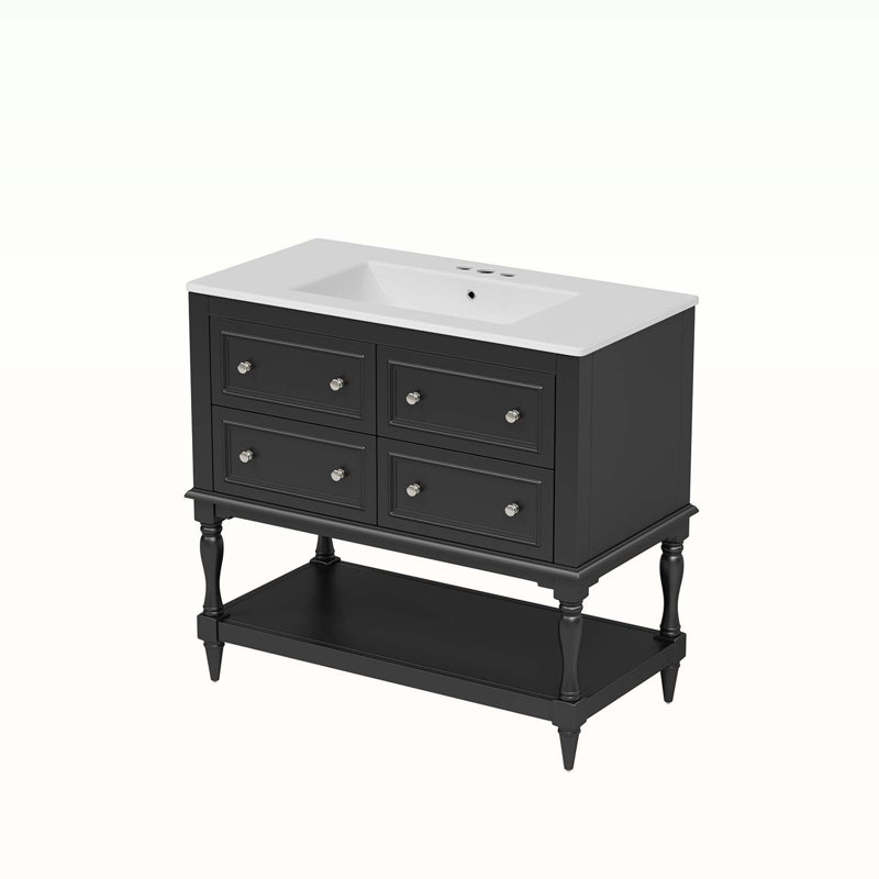 Free Standing Vanity Set with 4 Drawers,with Sink Combo, Black
