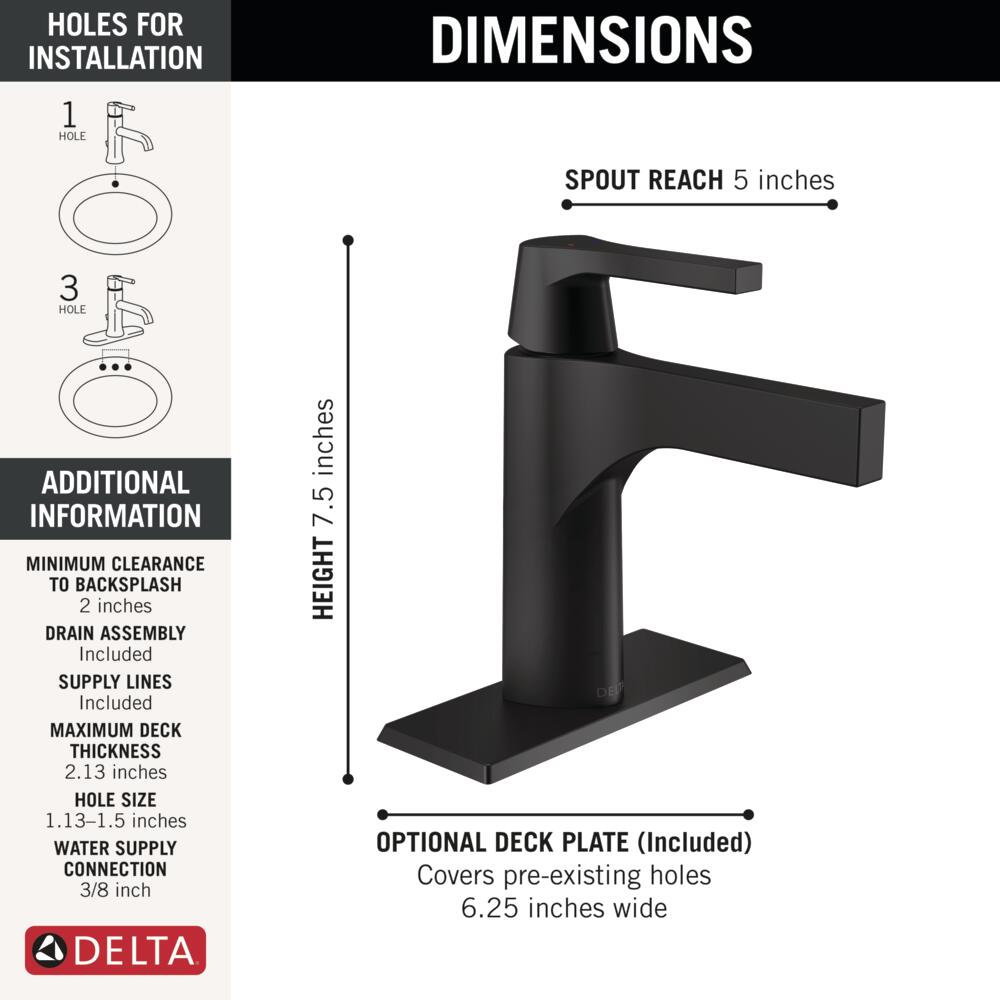Zura Single-Hole Bathroom Faucet with Drain, Matte Black