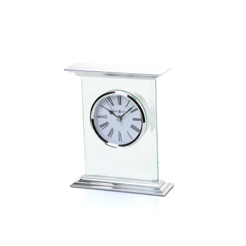 Traditional Roman Numeral Metal Quartz Movement / Crystal Tabletop Clock in Clear/Brushed Aluminum