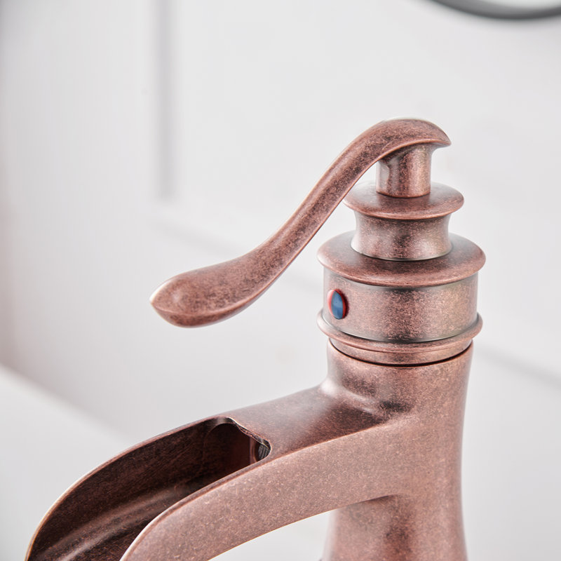 Single Handle One Hole Waterfall Bathroom Vessel Faucet With Pop Up Drain, Copper