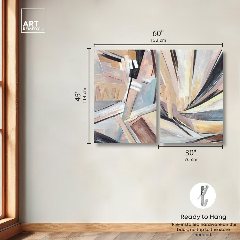 Balancing Lines Duo Canvas Print Gold Boho Wall Decor Set by Art Remedy, Black Frame, 10 x 15, H 45 po x l 30 po