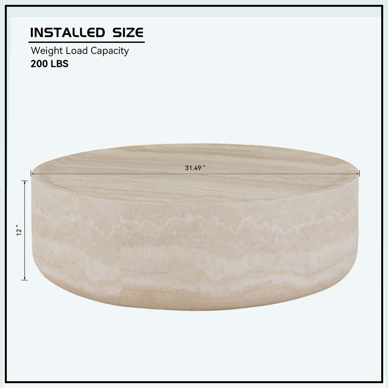 Beige Faux Marble Round Coffee Table with Storage