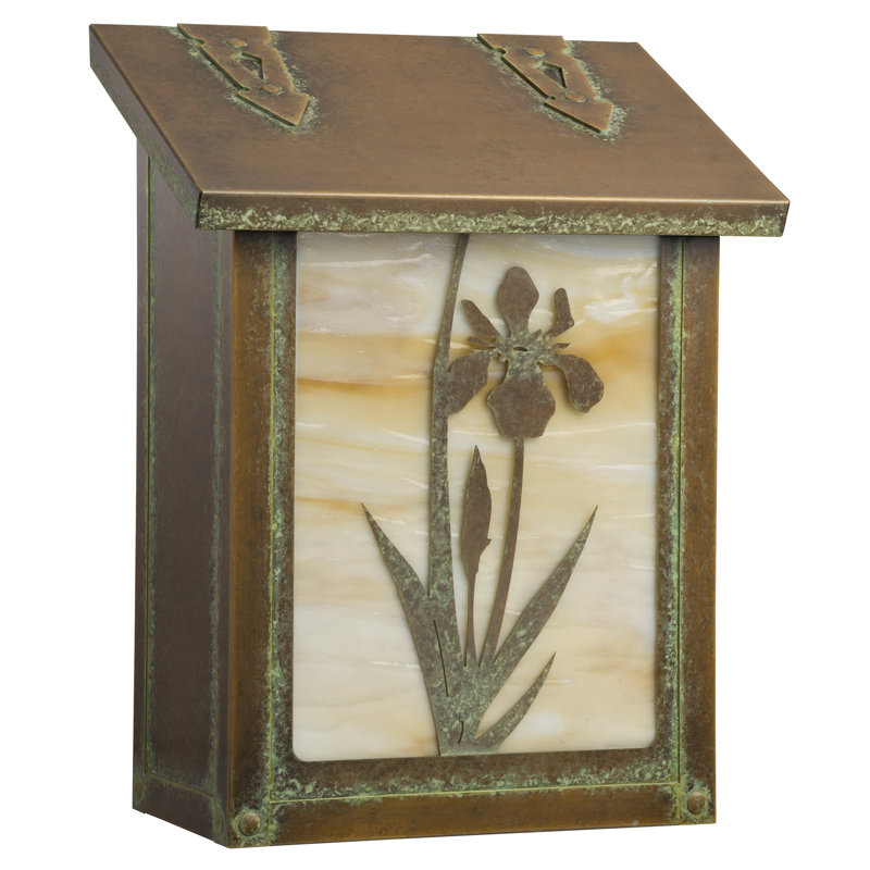 Boîte aux lettres murale traditionnelle avec fleur d'iris-AF-6021-WW, Vert neuf / miel
