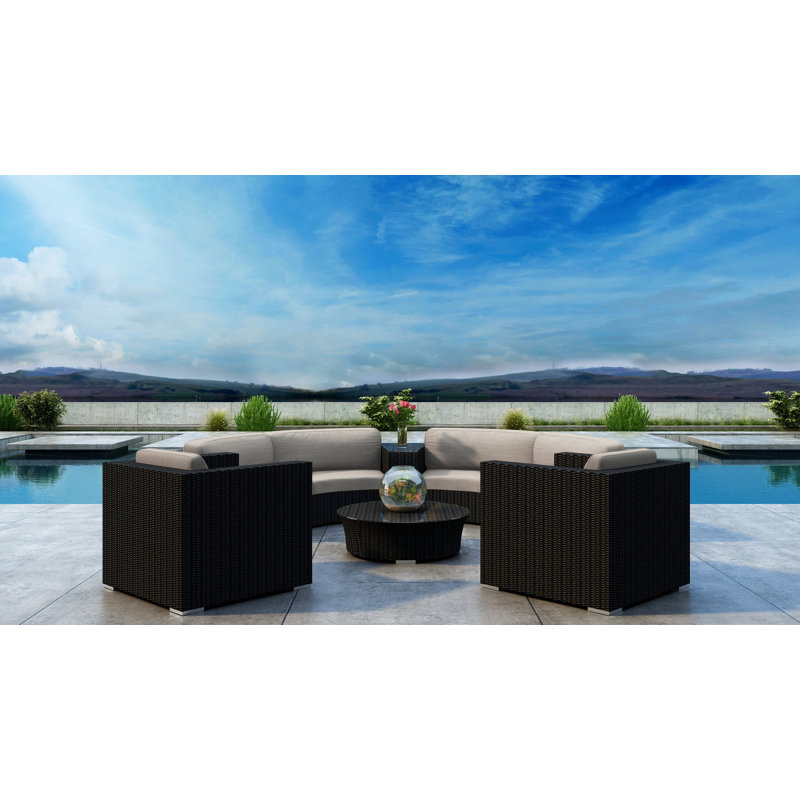 Ensemble de conversation modulaire avec coussins Sunbrella 6 pièces Thornaby, Toile lin Sunbrella®, Grain de café