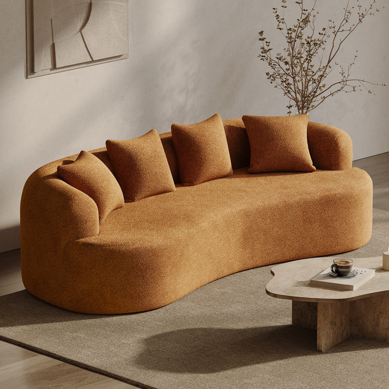 Canapé incurvé désossé en mousse à haute densité et sans assemblage requis, H 24,5 po x l 106,5 po x P 41 po, 3, Orange