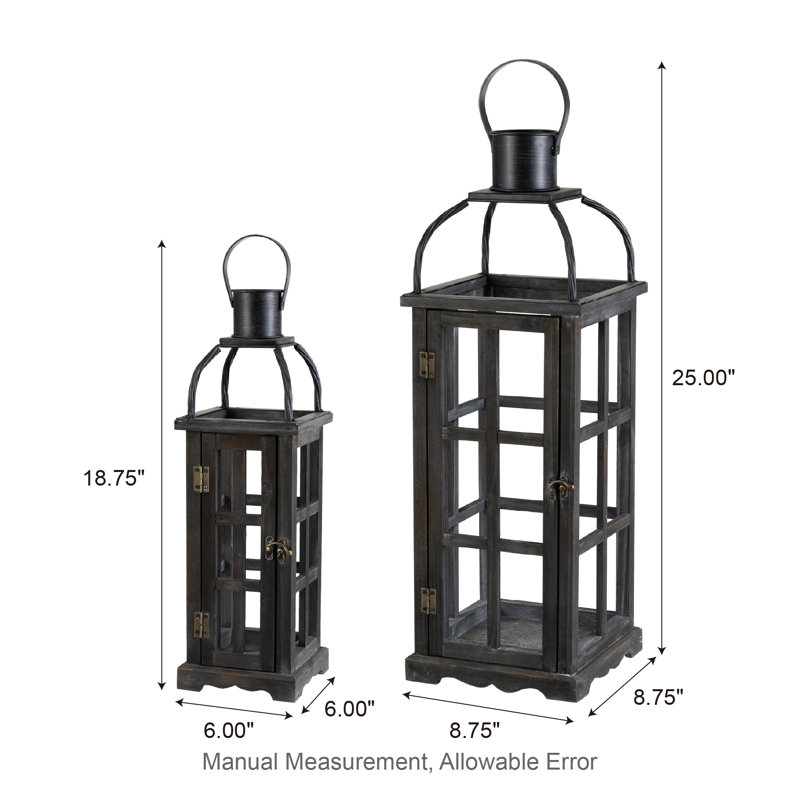Wood and Metal Tabletop Lantern, Dark , 25.00"H