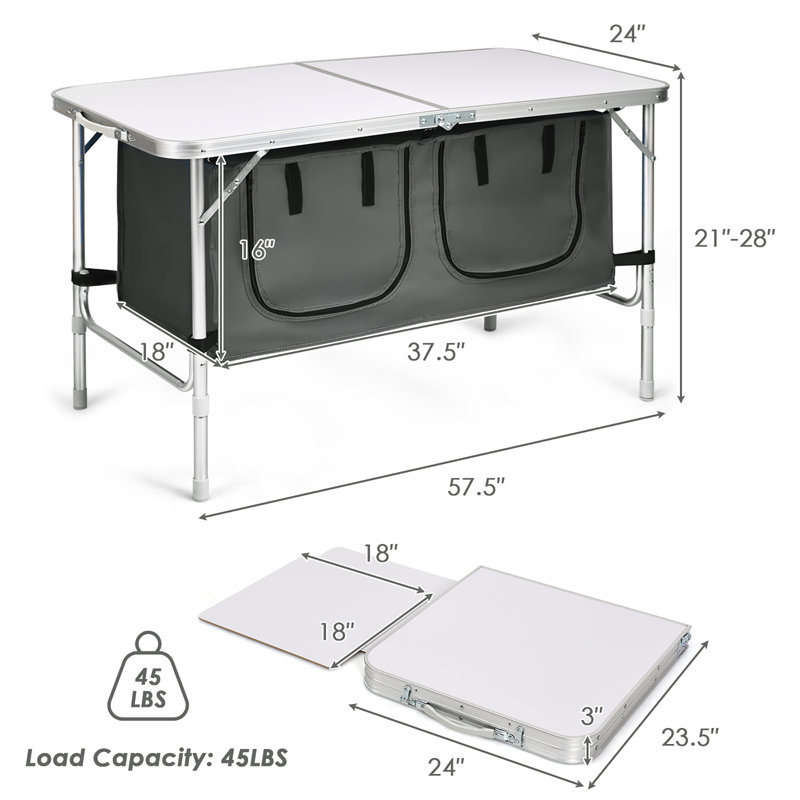 Table de camping réglable en aluminium Costway avec rangement bleu foncé Costway, Gris