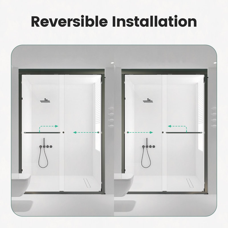 44"-48"W*72" H Semi-Frameless Double Sliding Shower Door, Shower Door, 1/4" (6Mm) Thick SGCC Tempered Glass Door, Matte Black