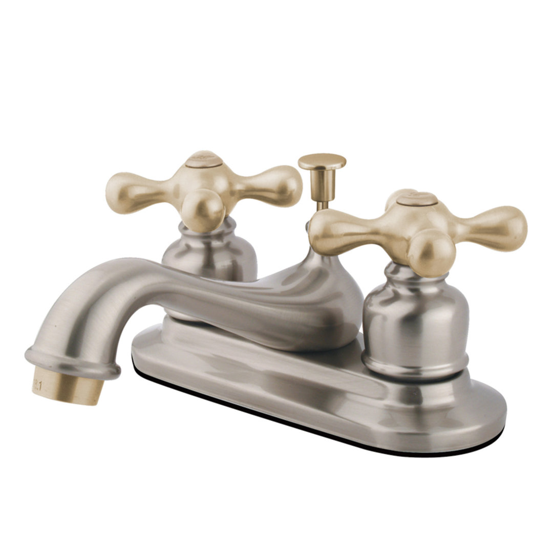 Kingston Brass Restoration Two-Handle 3-Hole Deck Mount 4" Centerset Bathroom Faucet with Plastic Pop-Up Kingston Brass