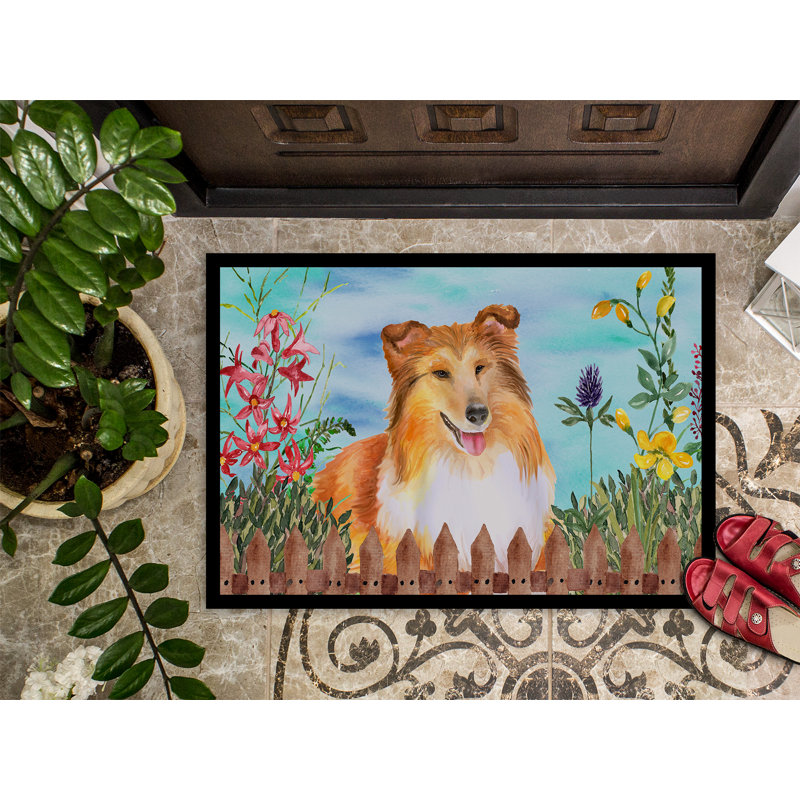 Tapis de porte pour l’extérieur antidérapant sheltie spring, Rectangle 1 pi 6 po x 2 pi 3 po
