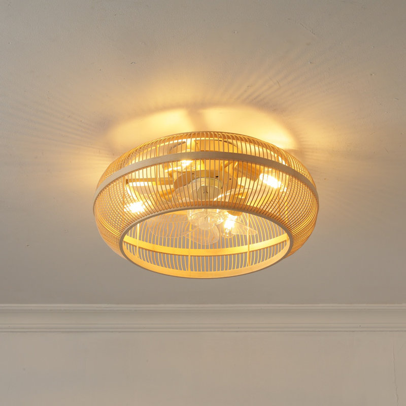 Ventilateur de plafond encastré en bambou 4 lumières