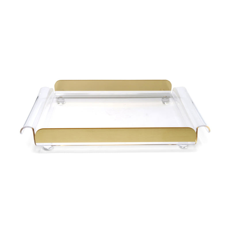 Rect Tray With Handles and Gold Sides, on Ball Legs