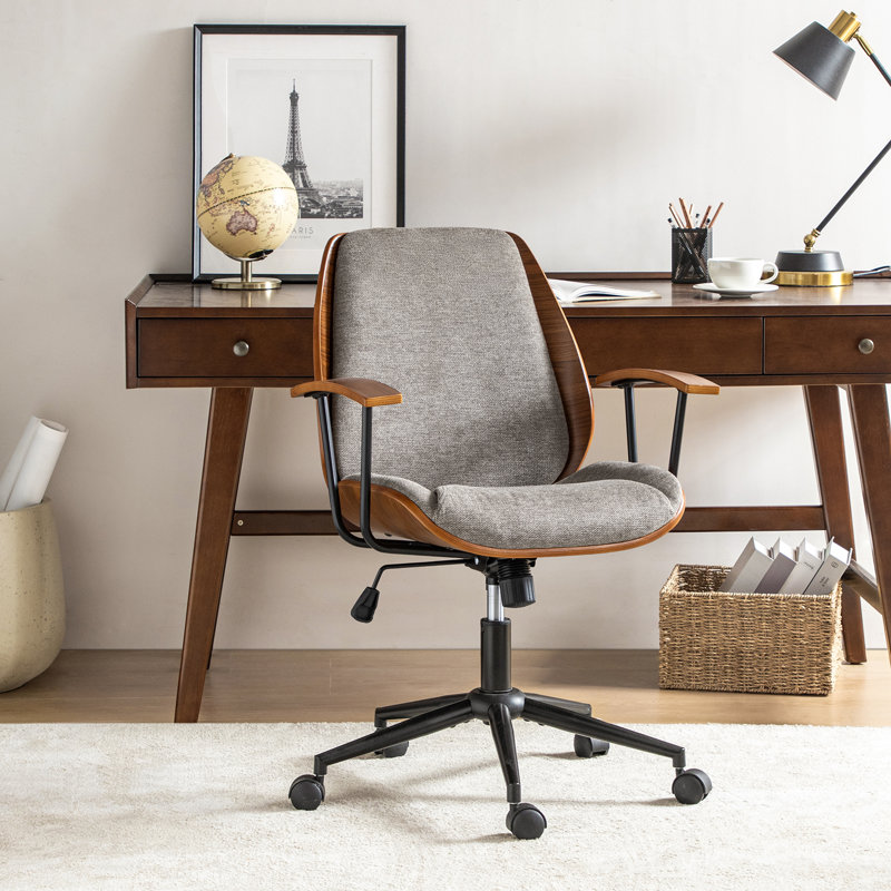 Luis 62.8cm W Modern Polyester Swivel Office Chair, Tan