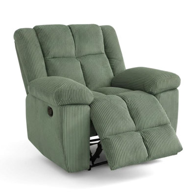 Green Striped Corduroy Recliner Chair - Overstuffed Living Room Single Sofa With Manual Recline, High-Density Sponge, Solid Wood Frame, Comfortable Lounge For Reading & Relaxing