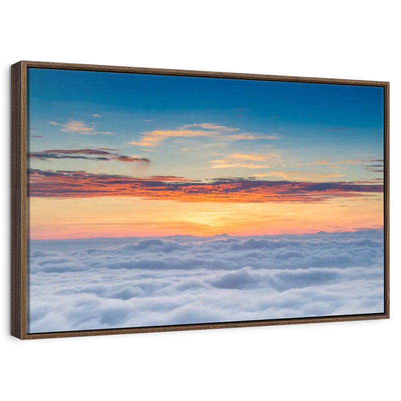 Sunscape Cloudscape, 19 po x 13 po, Cadre flottant noyer