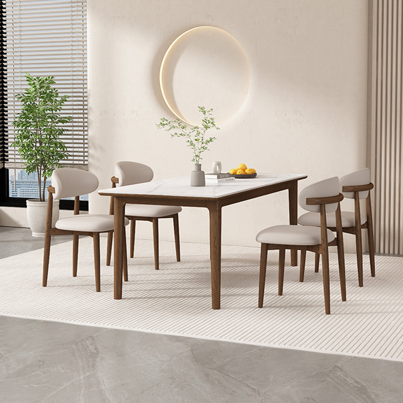 4 - Person White Rectangular Solid Wood Sintered Stone Tabletop Dining Table Set, 29.53" H x 70.87" W x 35.43" D