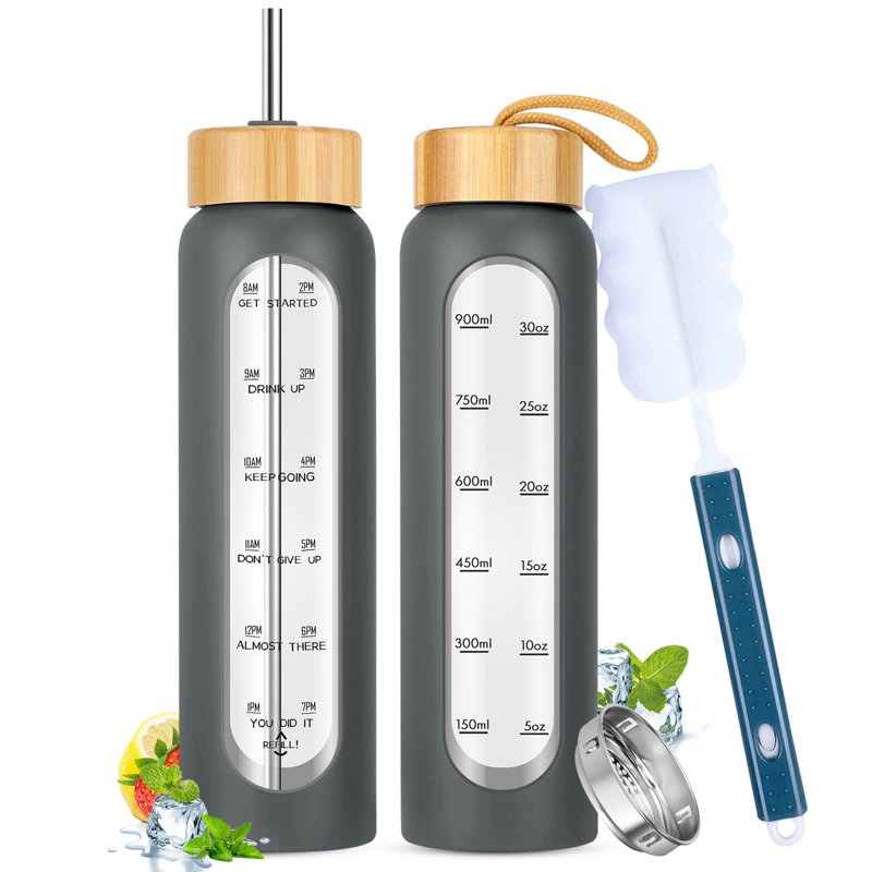 32 oz. LoochMee Bouteille d'eau en verre, Gris