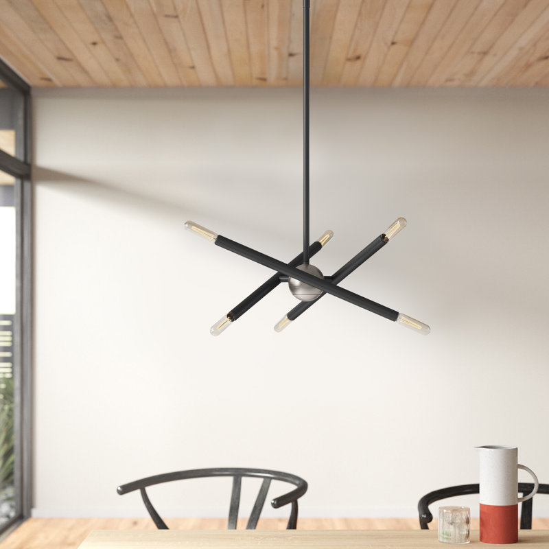 Lustre linéaire Spoutnik moderne à 6 lumières Poco, Gris scandinave