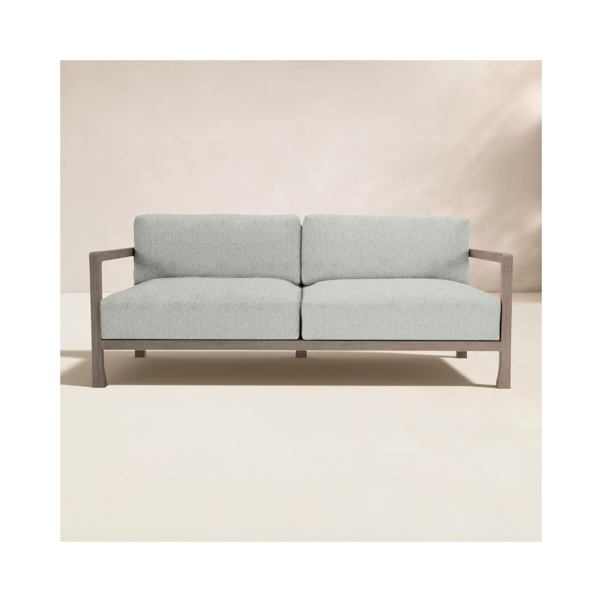 Tanah 80" Wide Outdoor Teak Patio Sofa with Cushions, Lt Grey Chenille Woven Stripe 6023-010