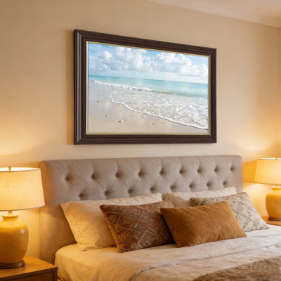 Art mural antique sur toile encadré doré pour le salon, la chambre à coucher, le bureau ou le vestibule - Décoration murale décorative avec scène de plage