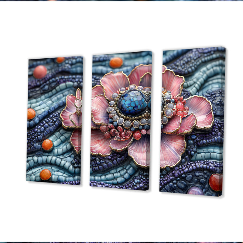 Ensemble de décorations murales roses en porcelaine délicate ornée de bleu, Toile tendue, H 32 po x l 48 po x P 1 po