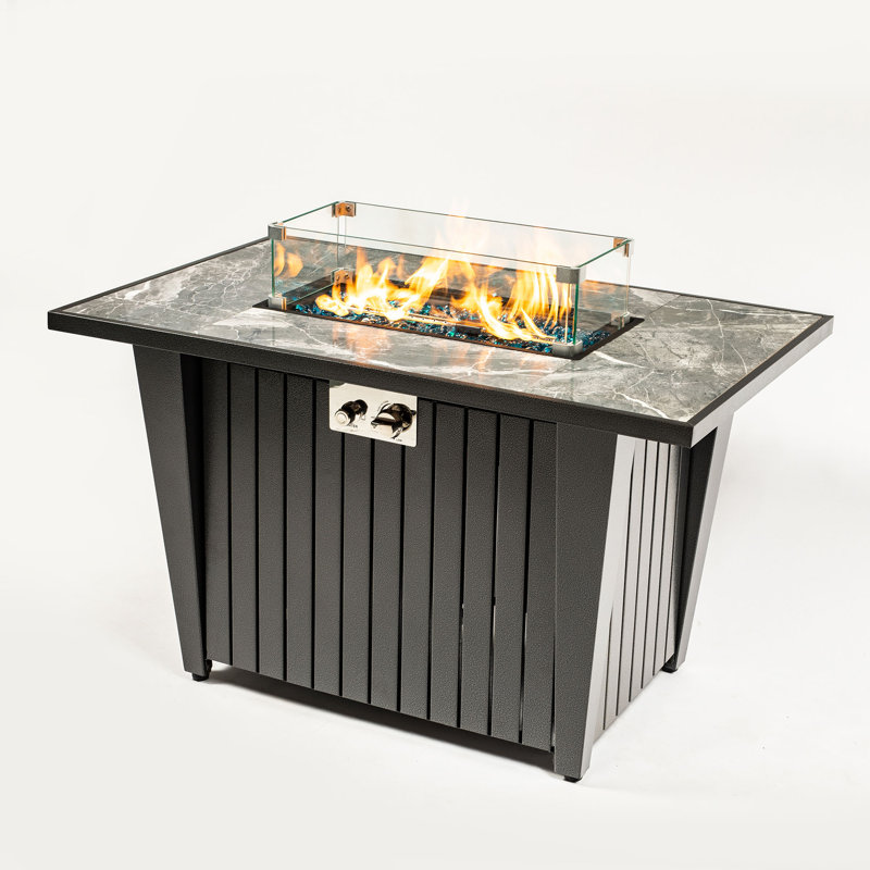 Morden Steel Ermes With Marble Tile Tabletop, Glass Wind Guard And Lid