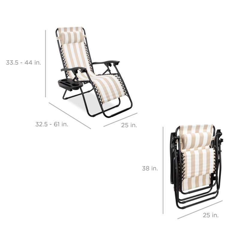 Nathen Zero Gravity Lounge Chair Recliners for Patio, Pool w/ Cup Holder Tray, Tan Striped