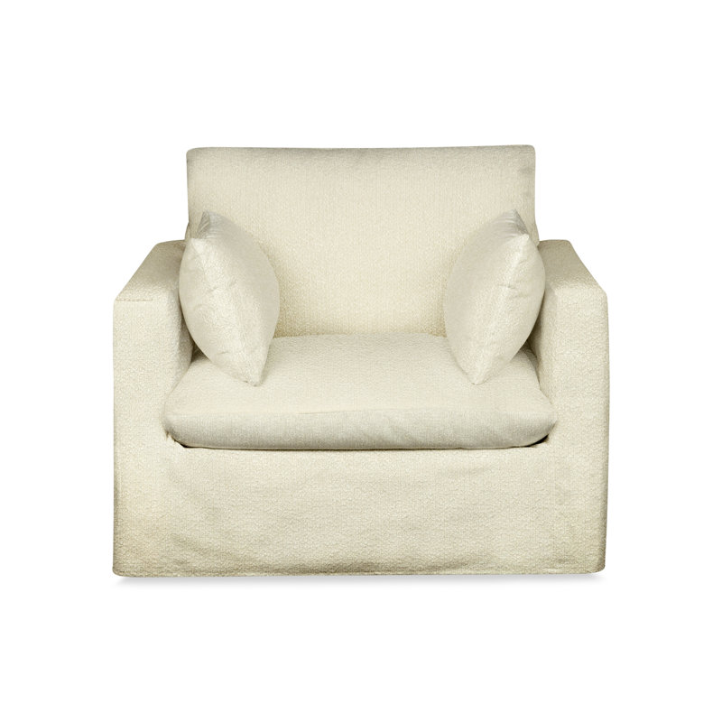 Luna Slipcovered Chair and a Half, Davis Pearl Performance Bouclé