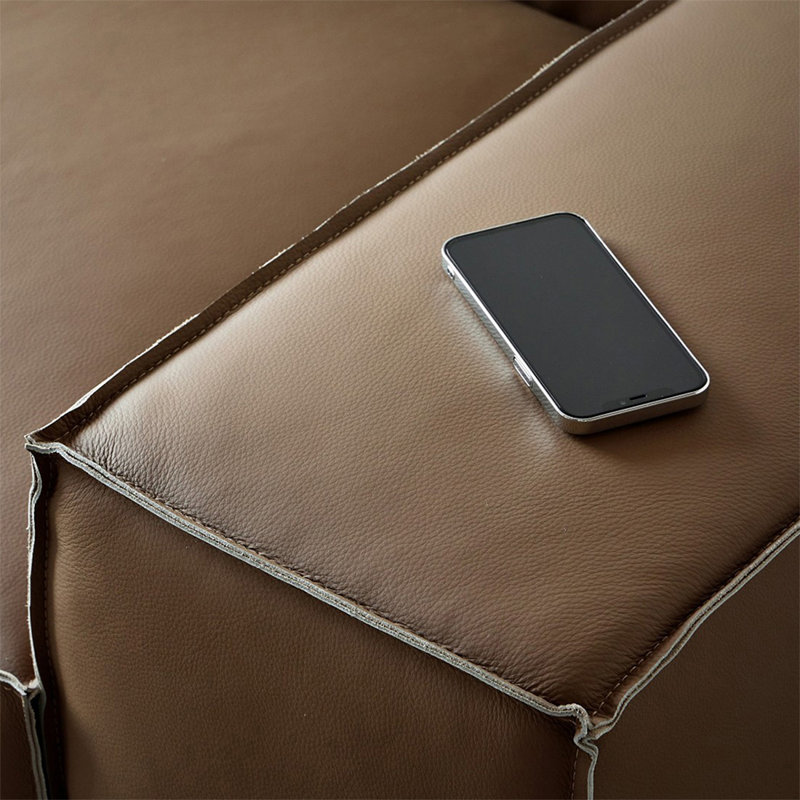 Canapé modulaire brun en cuir véritable