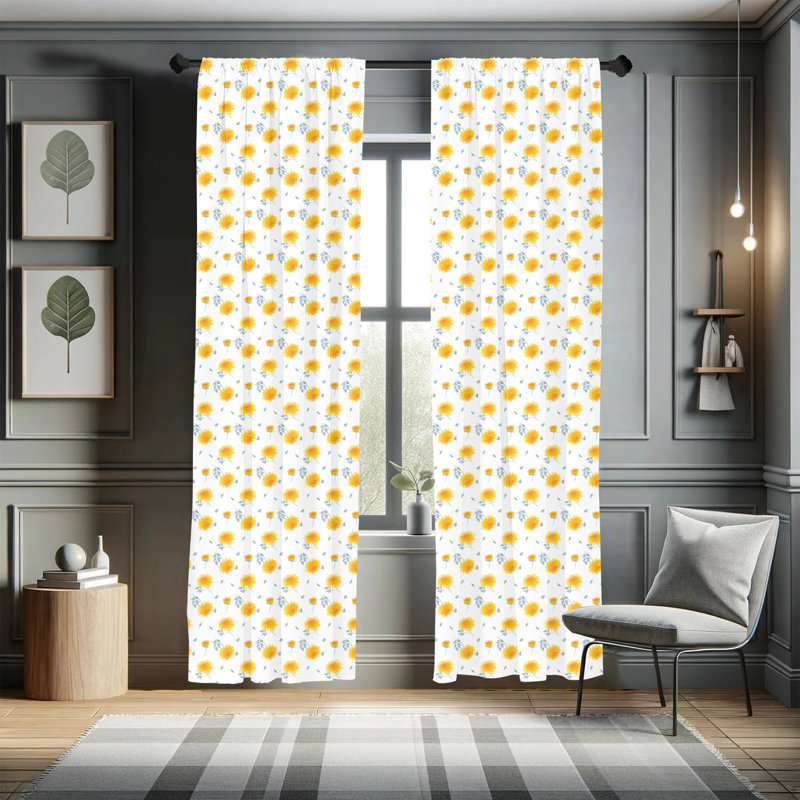 Flower Semi-Sheer Rod Pocket Sliding Panel, 28" x 63"