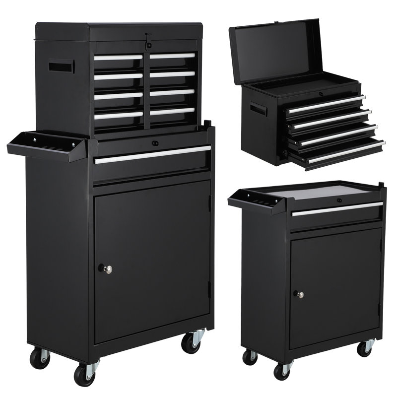 22.24'' W Metal Toolbox with Wheels, Black