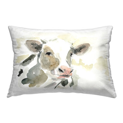 Soft Watercolor Cow Decorative Printed Throw Pillow Design by Victoria Barnes
