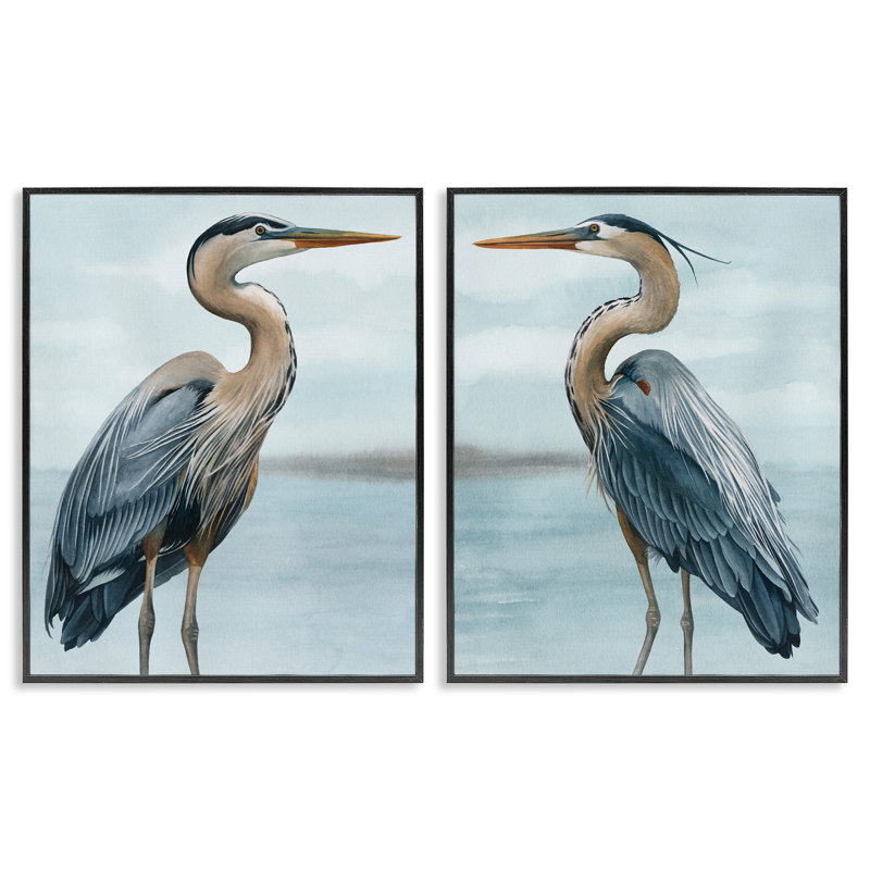 Stupell Industries Detailed Heron Bird Duo 2 Piece Framed Giclee Art Set Design By Grace Popp, H 30 po x l 24 po