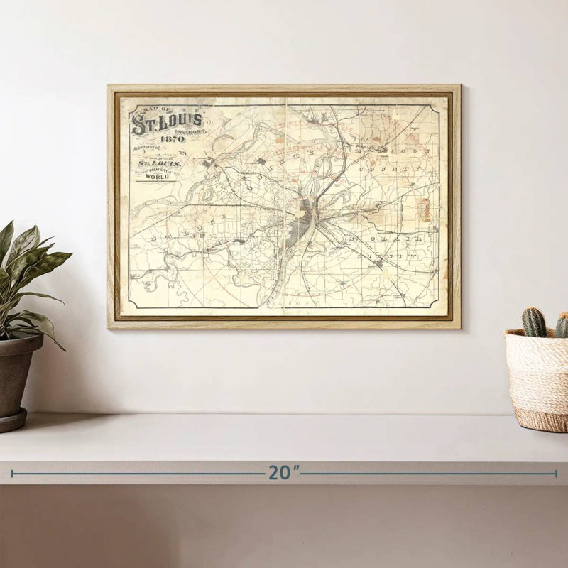 Carte rétro de St Louis II, Cadre flottant en bois naturel, 13 po x 9 po