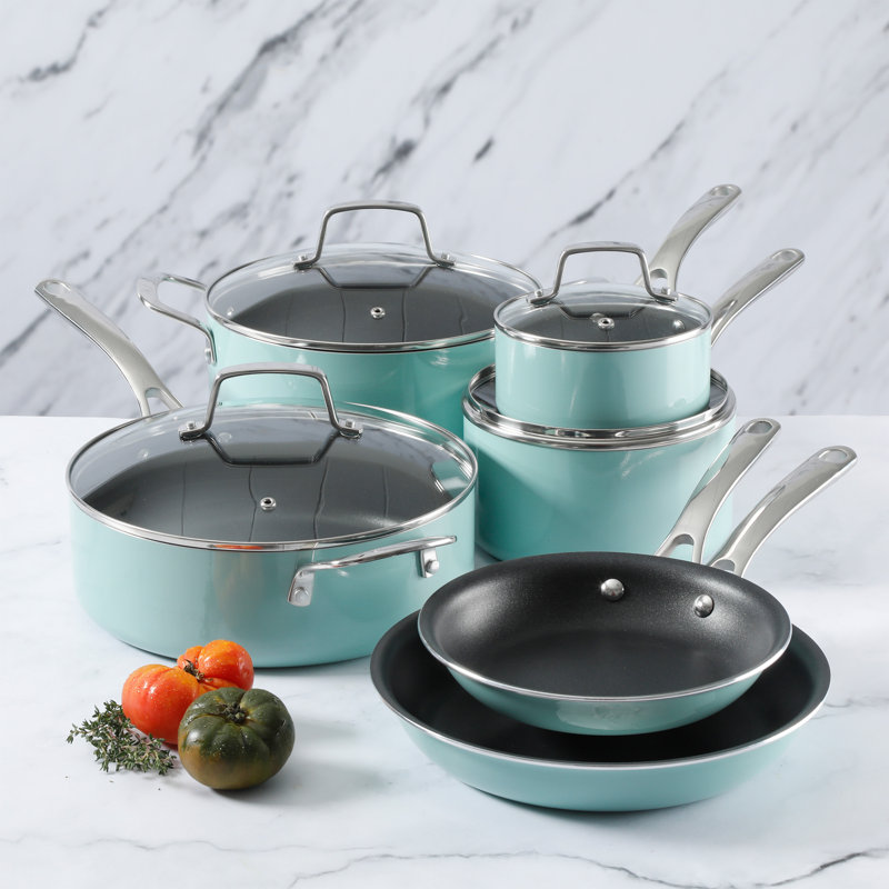 Batterie de cuisine antiadhésive en aluminium 10 pièces Martha Stewart, Menthe