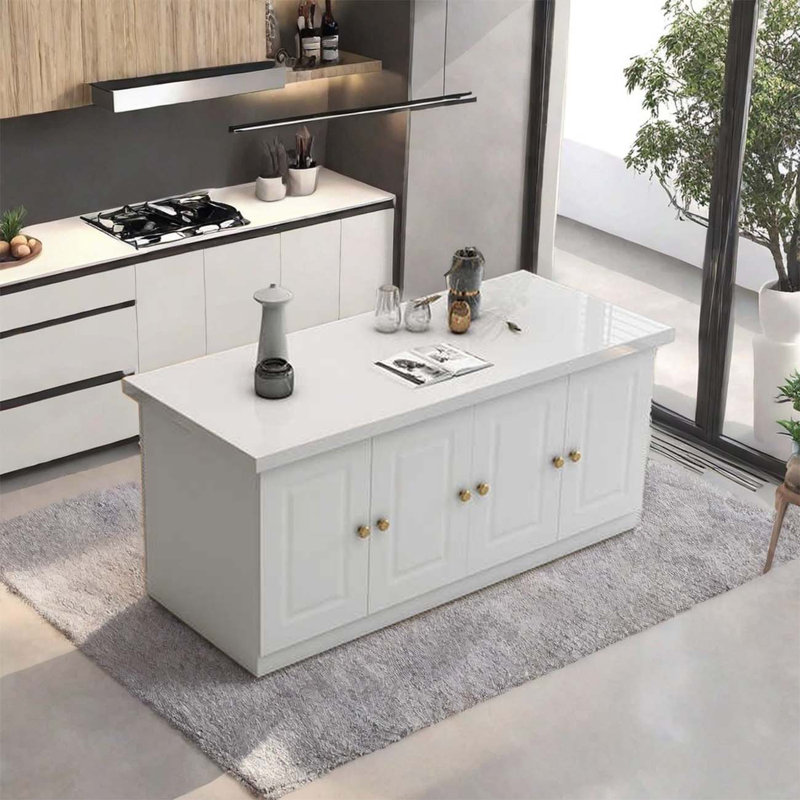 Simple white marble solid wood island catering