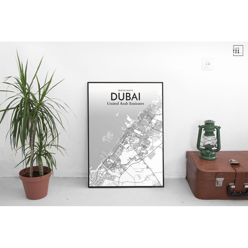 « dubaï city map », reproduction d’impression sur affiche en tons, H 17 po x l 11 po