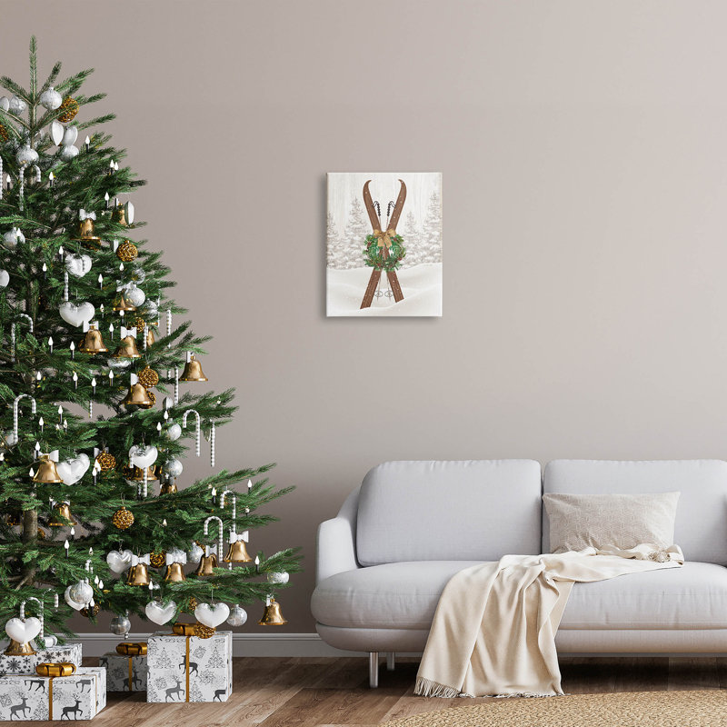 Winter Skis Holiday Wreath by Jennifer Pugh - Wrapped Canvas Print, 20" H x 16" W x 1.5" D