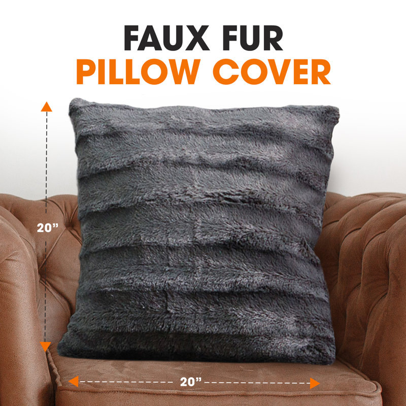 Housse de coussin en similifourrure, Gris, 20 po x 20 po