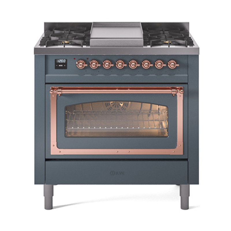 ILVE Nostalgie II Noblesse 36 in Dual Fuel Range, Liquid Propane, Blue Gray/Copper