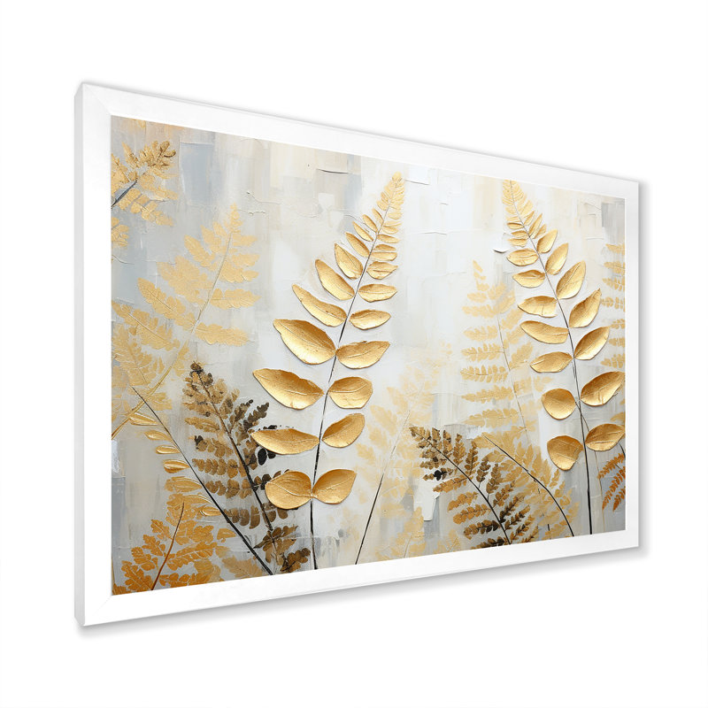 Fougères dorées Silent Getaway III sur toile, Cadre simple blanc, H 30 po x l 40 po x P 1,5 po