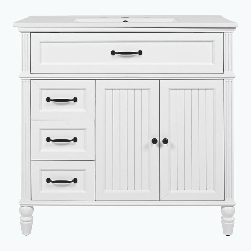 Meuble-lavabo avec lavabo et armoire avec tiroirs, Blanc