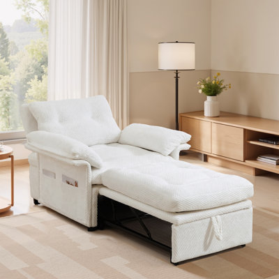 Meissalivve 3-in-1 Convertible Sleeper Chair, Sofa Bed With Usb Ports & Storage Pockets, Pull-out Single Couch Bed For Living Room (white)