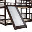 Structure de lit superposé triple en bois massif de couleur brune avec échelle intégrée et glissade pour les chambres familiales et les soirées pyjama