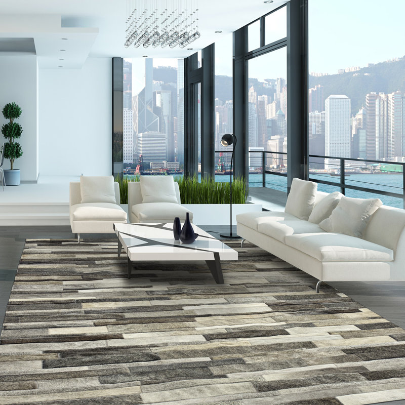 Kronos Cowhide Geometric Area Rug, Rectangle 12' x 15'