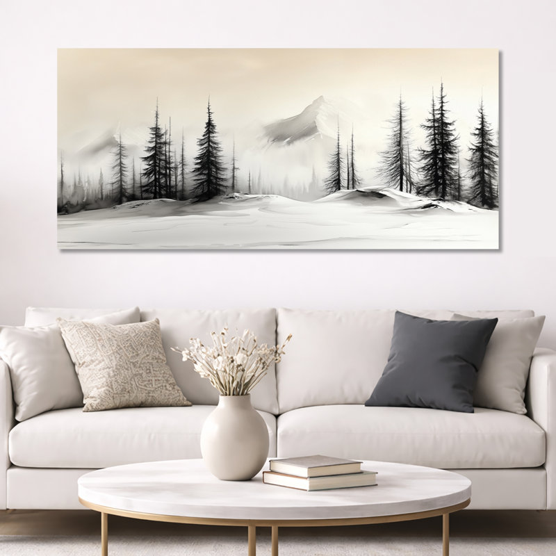 Montagnes blanches, neige noire, crête de neige II - décoration murale rustique blanche, impressions encadrées nordiques