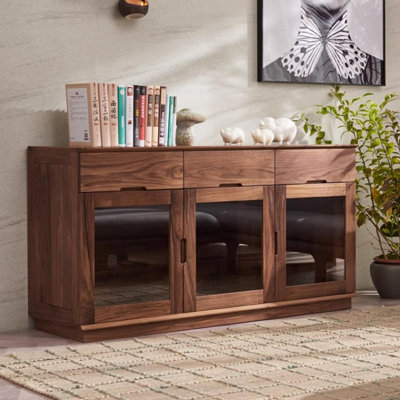 Durable Walnut Cabinet With Glass Door 54.33'' Sideboard