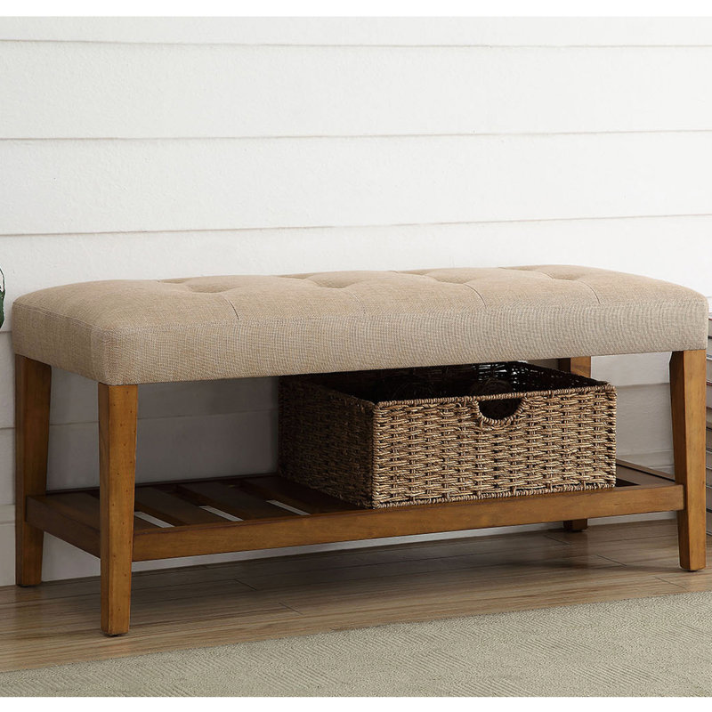 Banc rembourré avec tablette - Beige et chêne