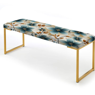 Vintage Romance Teal Marvel Blooms - Floral Upholstered Gold Bench