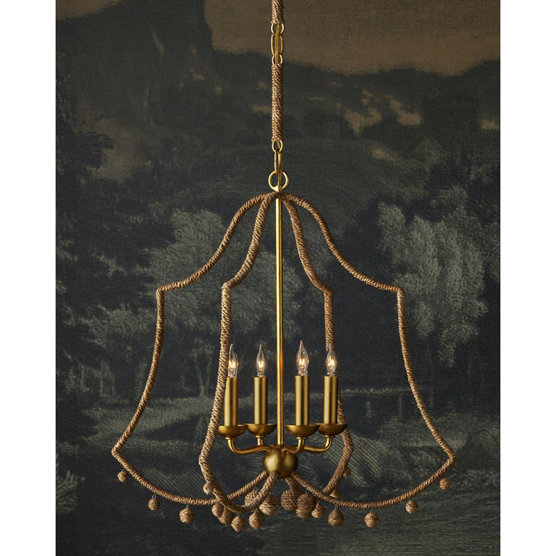 Nimes 4 - Light Lampakanay Rope/Wrought Iron Chandelier by Suzanne Duin
